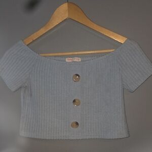 ROMWE Sky Blue Ribbed Top